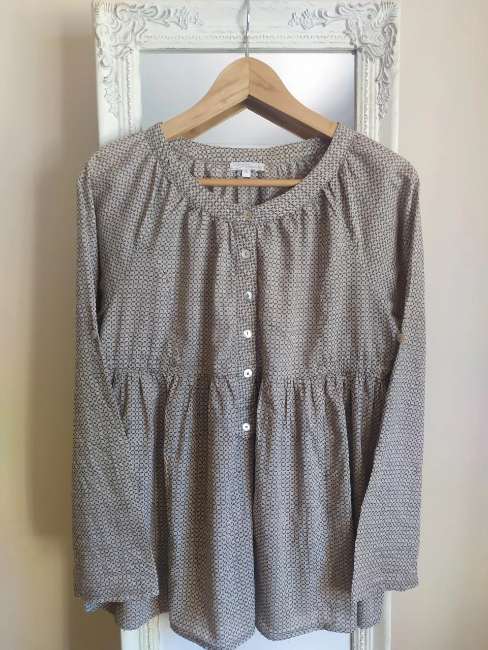 Straboski 100% Algodão Boho Geométrico Peplum Blusa M 38 Mangas Ajustáveis – photo 4